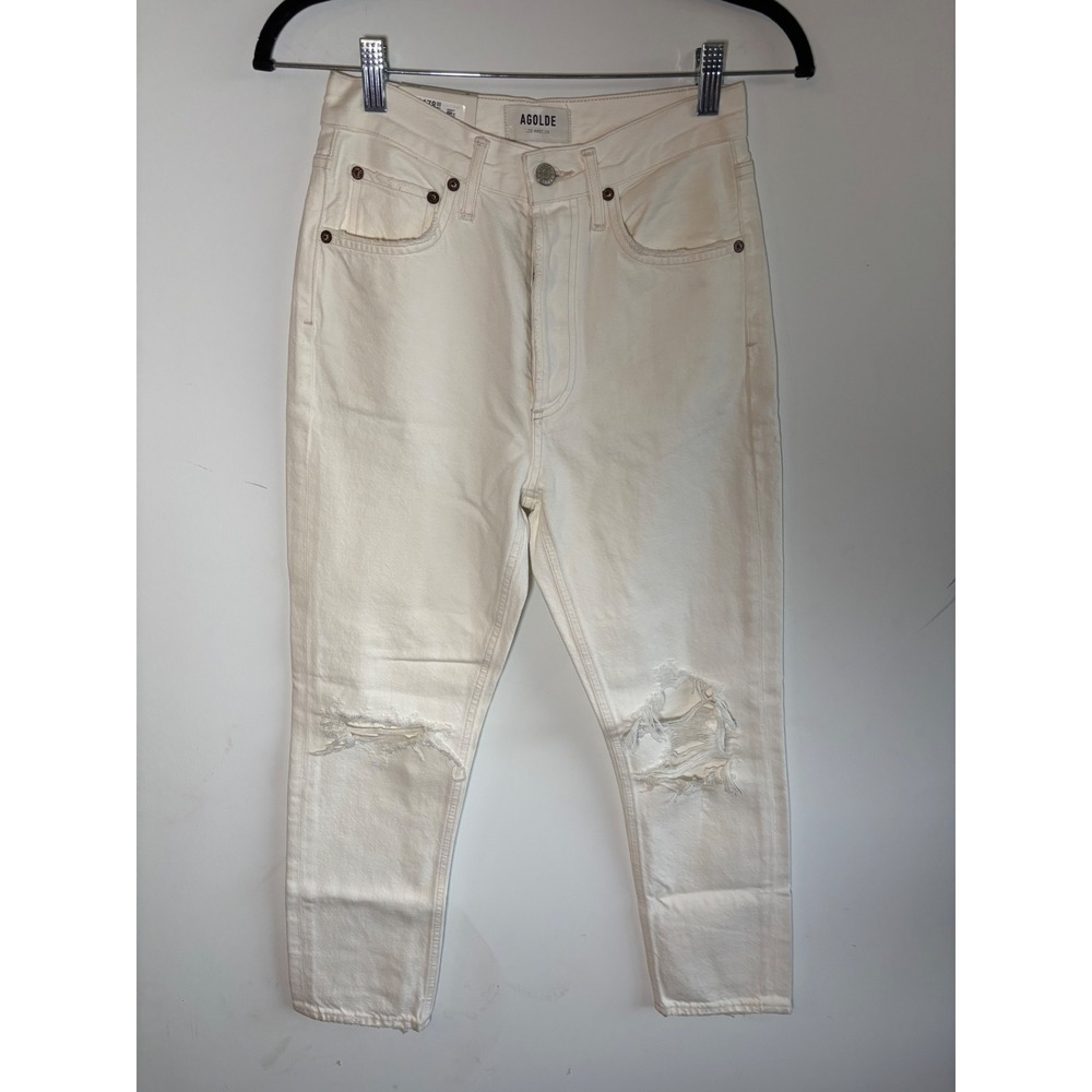 AGOLDE Riley High Rise Straight Crop Jeans Veil White Distressed Size‎ 24 NWT